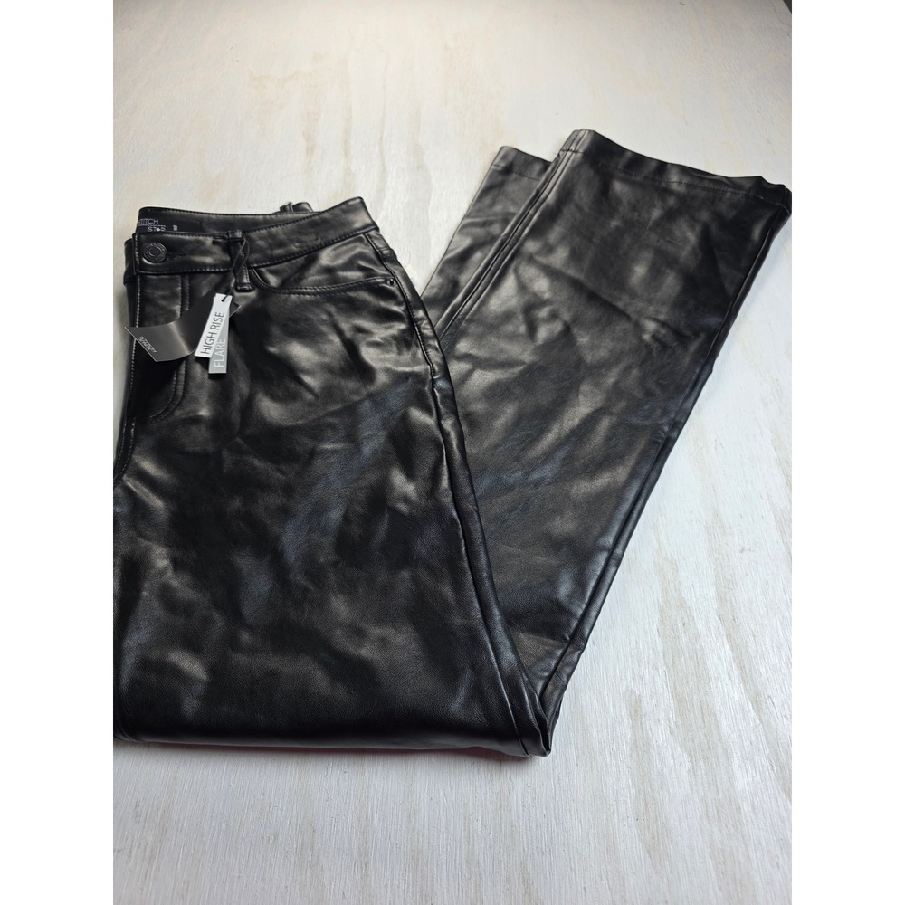 Stitch Star Black Faux Leather High Rise Flare Pants Size 10 Y2K Biker Grunge